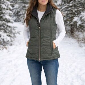 Columbia Sportswear Women’s Quilted Puffer Vest XS Olive Green Fleece Lined